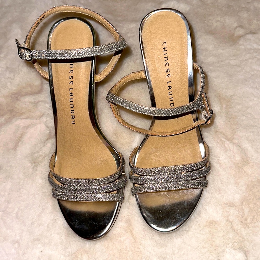 Silver Sparkling Sandals Prom Formal Wedding Metallic